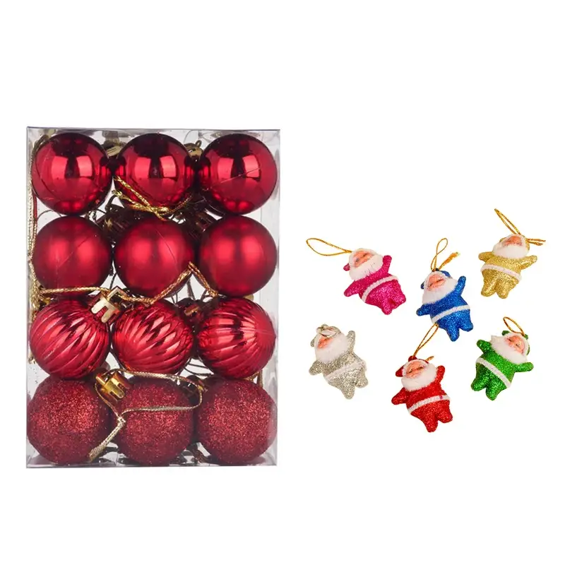 a box of christmas ornaments and a package of ornaments