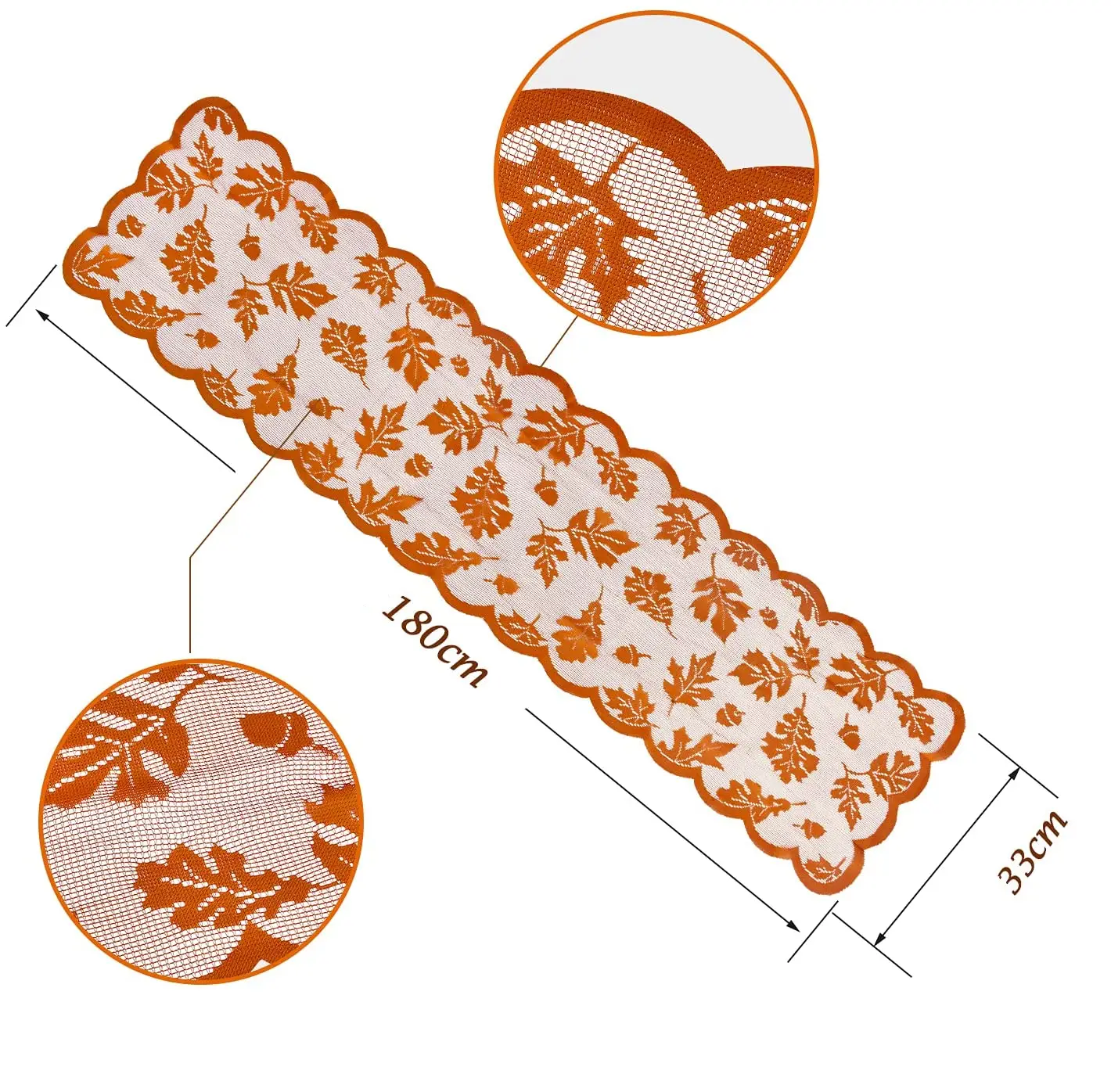 an orange lace with flowers and leaves on a white background