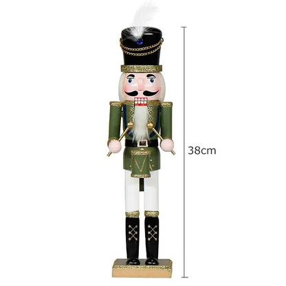 a wooden nutcracker with a white beard and green uniform