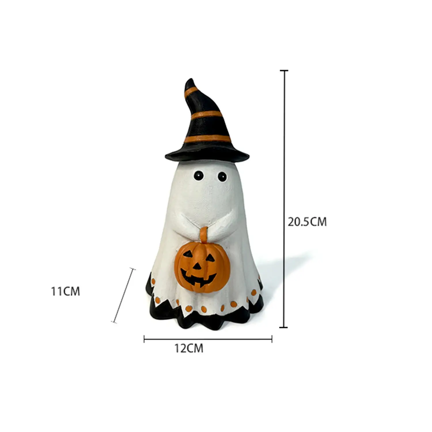 a stuffed ghost with a pumpkin in its hand