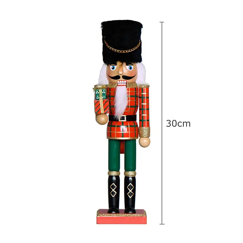 a wooden nutcracker with a black hat and green pants