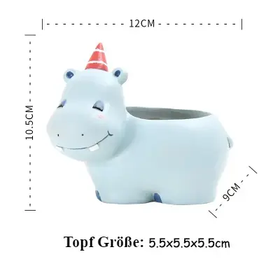 a white ceramic animal with a party hat on it's head