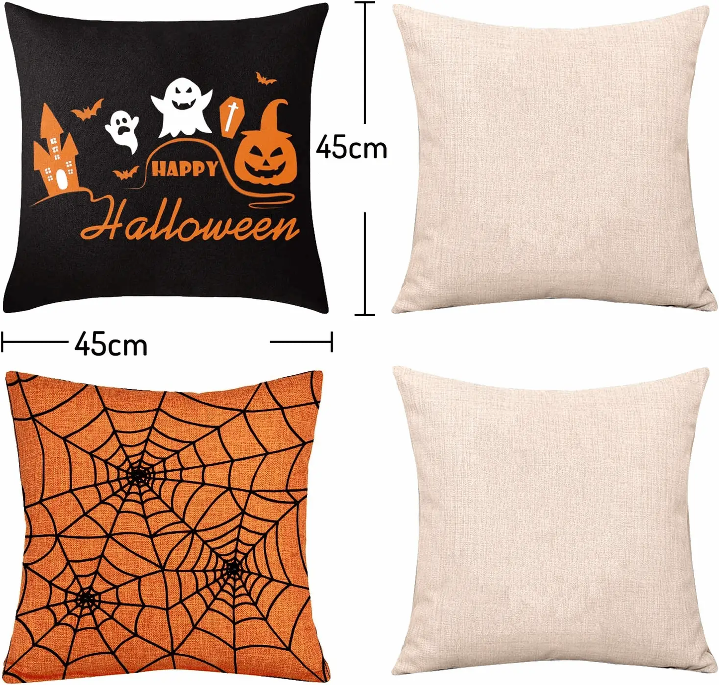 a set of three halloween pillows with the words happy halloween on them