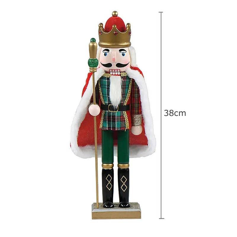 a wooden nutcracker with a crown and a cane