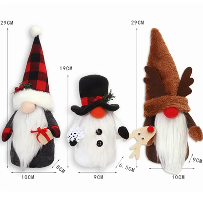 three christmas gnomes are shown in three different sizes