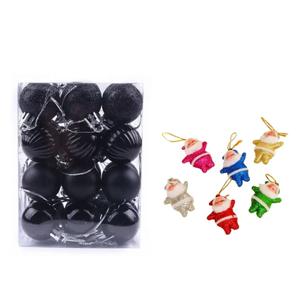 a package of black and white christmas ornaments