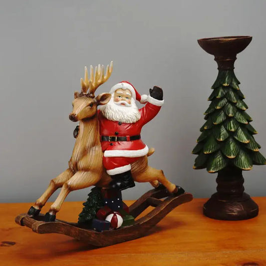 a santa clause riding a sleigh with a deer