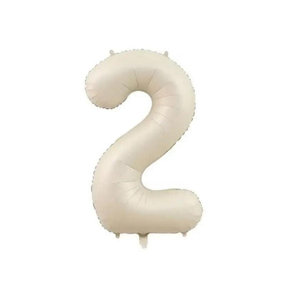 a white balloon shaped like the number two
