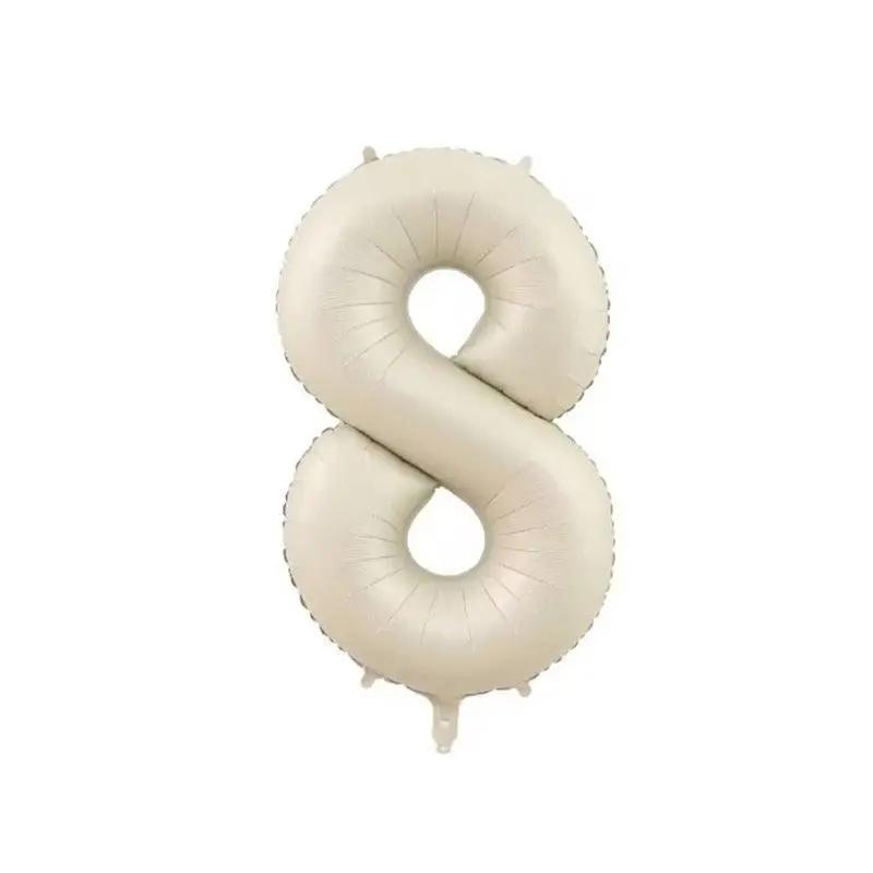 a white balloon shaped like the number 8