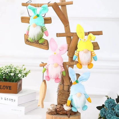 a group of stuffed animals hanging from a tree