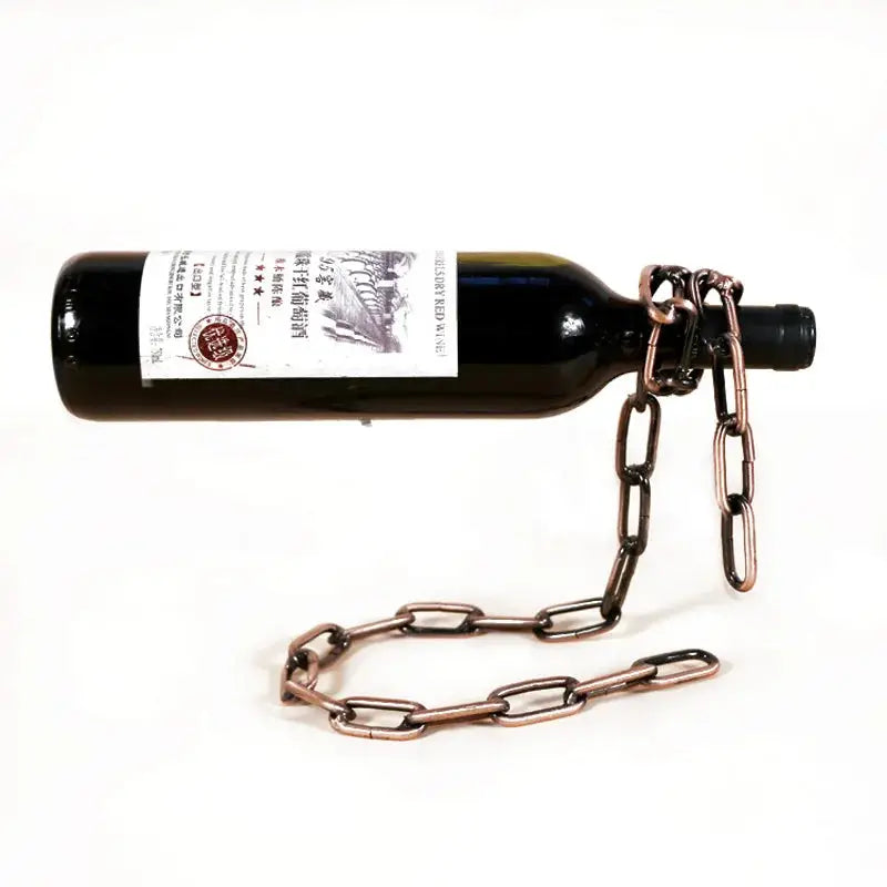 a bottle of wine chained to a chain