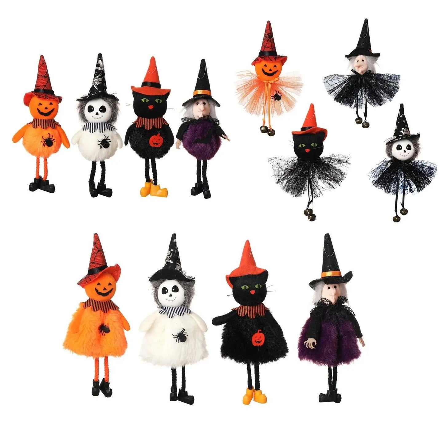 a group of halloween dolls sitting next to each other