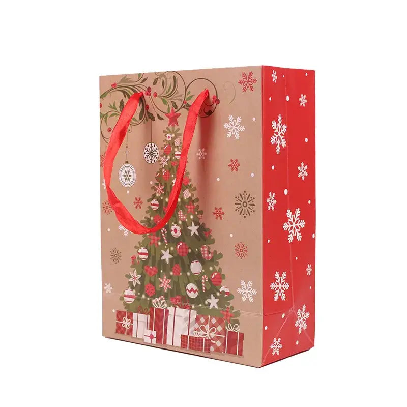 a brown paper bag with a christmas tree on it