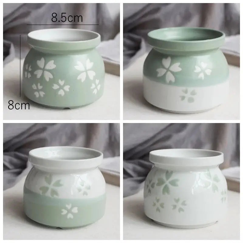 four different views of a vase with flowers on it