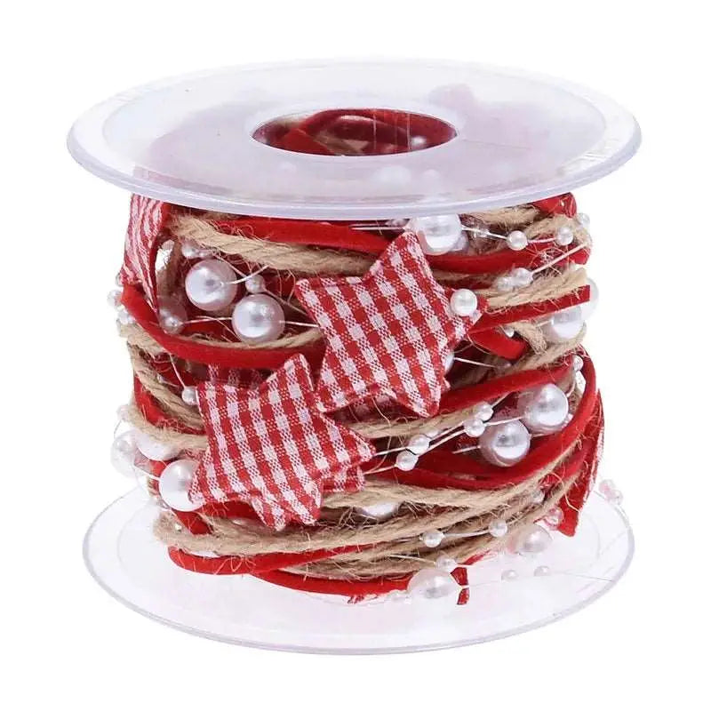a spool of red and white ribbon on a spool of white and red