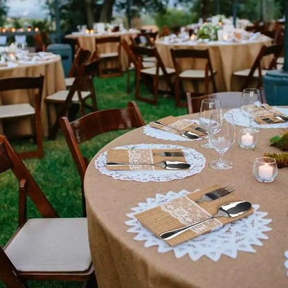 a table set up with place settings and place settings