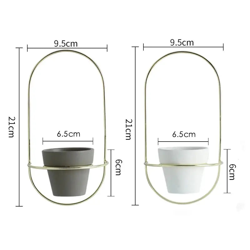 the measurements of a hanging planter and a hanging pot holder