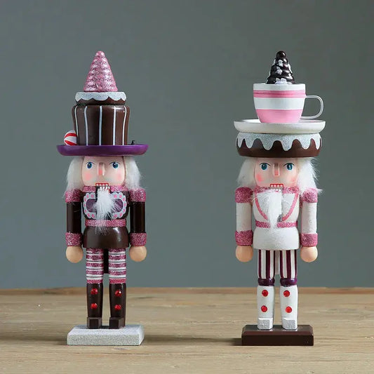 a couple of nutcrackers sitting on top of a wooden table