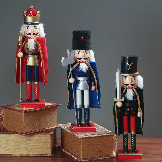 a group of nutcrackers sitting on top of wooden boxes