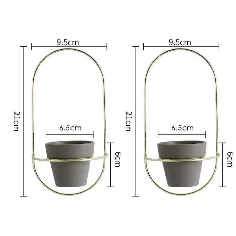 the measurements of a hanging planter and a hanging pot holder
