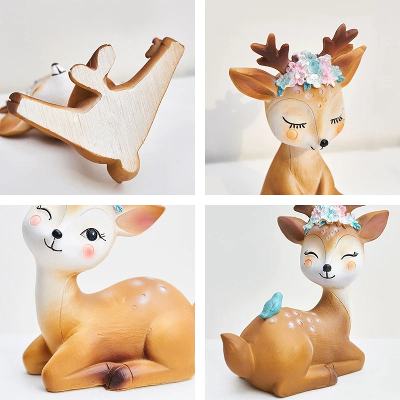 four pictures of a deer with a flower in its hair