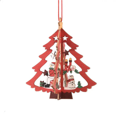 a wooden christmas tree ornament hanging from a string