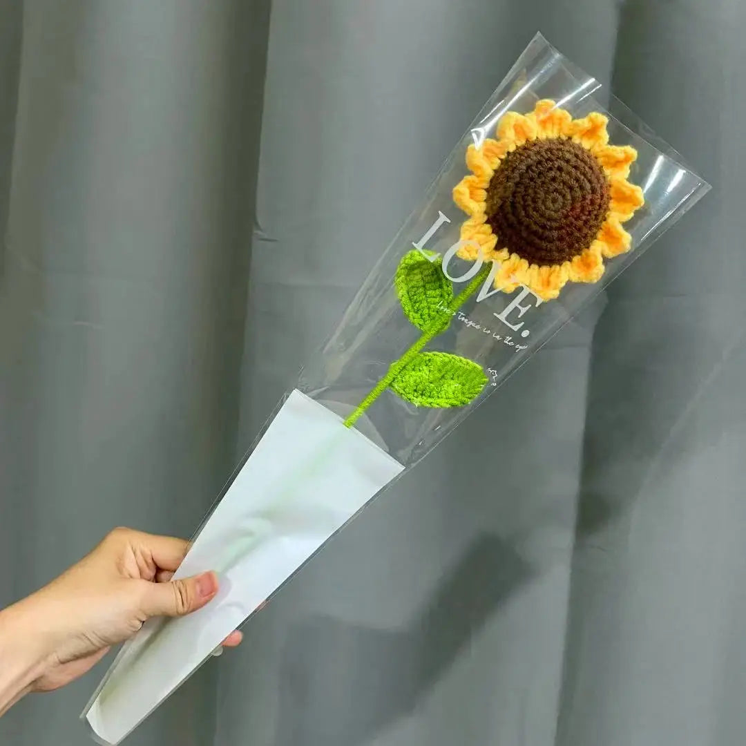 a person holding a vase with a sunflower in it