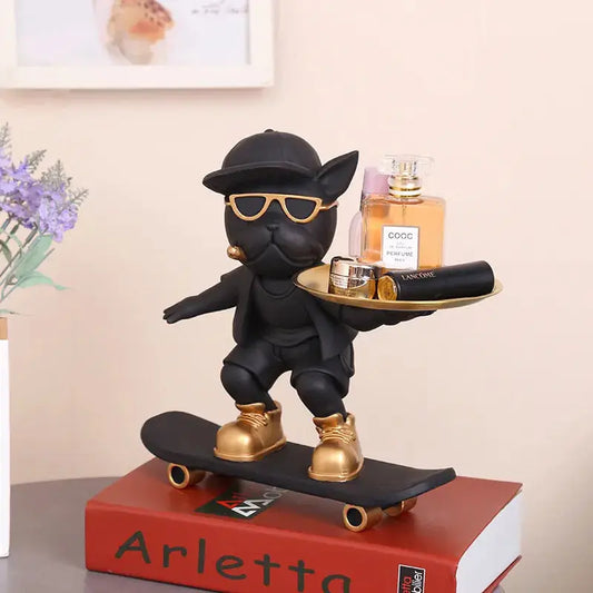 Skateboard Dog Statue mit Aufbewahrungstablett