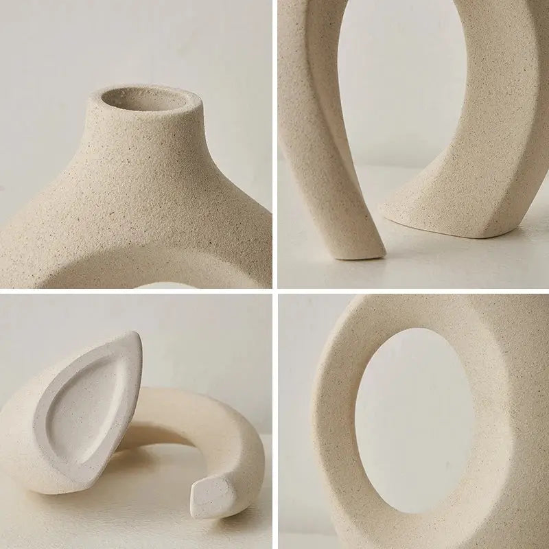 a series of four photos of a vase