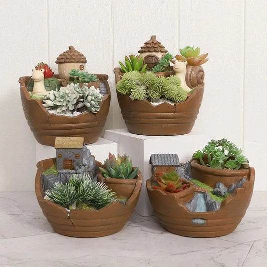 a group of four planters sitting on top of a table