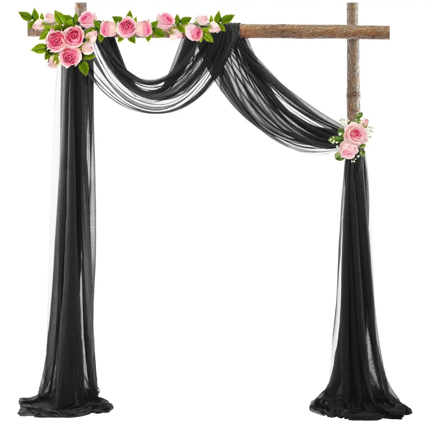a cross decorated with flowers and a black veil