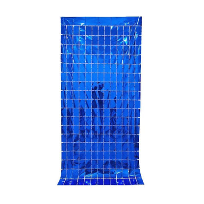 a blue plastic bag with squares on it