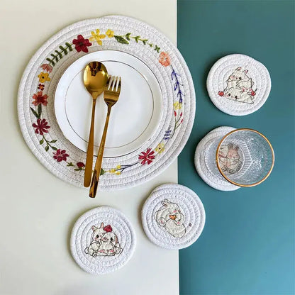a table setting with a plate, fork, and knife