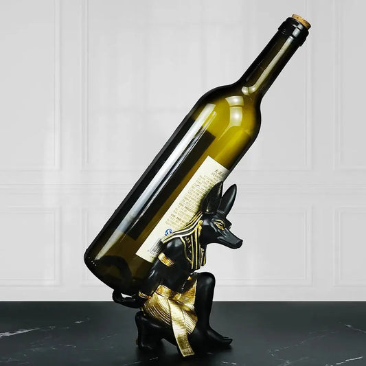 a wine bottle holder with a bottle in the shape of a dog