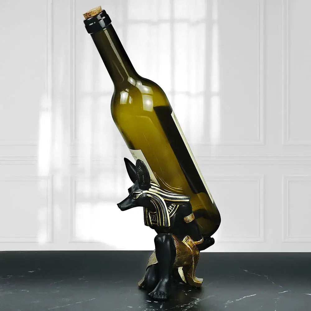a wine bottle holder with a dog on it