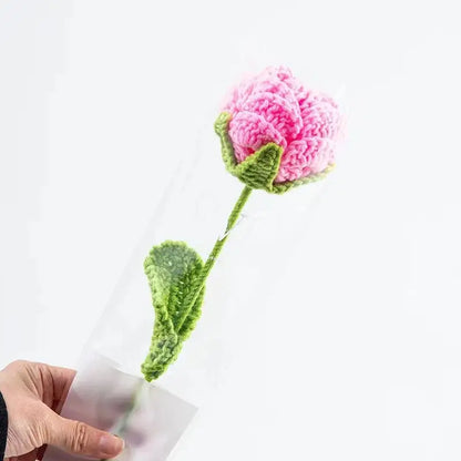 a person holding a flower in a clear vase