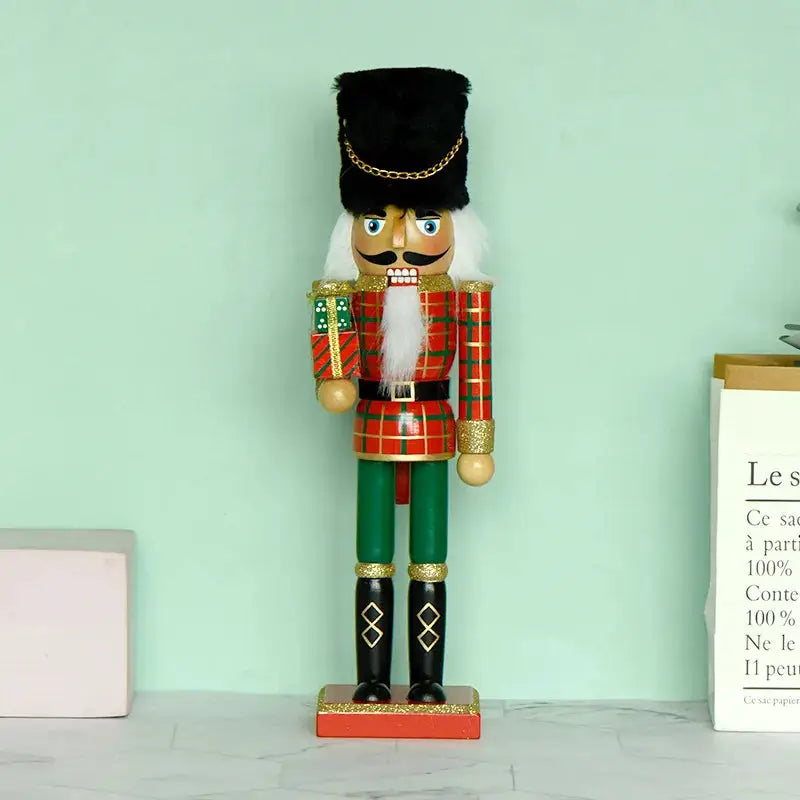 a wooden nutcracker standing on a shelf