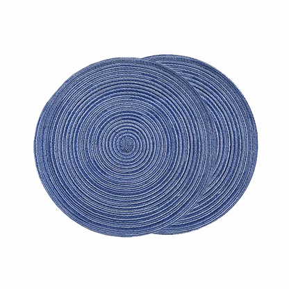 a round blue placemat on a white background