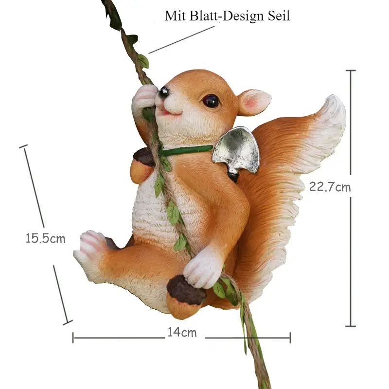 a figurine of a squirrel on a swing