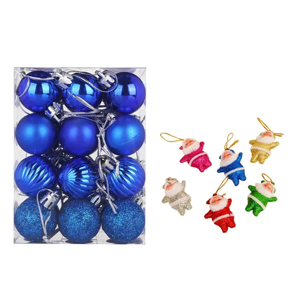 a box of christmas ornaments and a package of ornaments