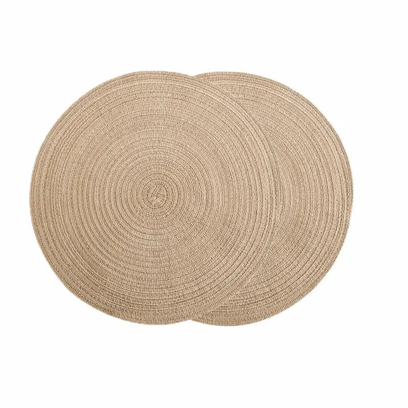 a set of three round placemats on a white background