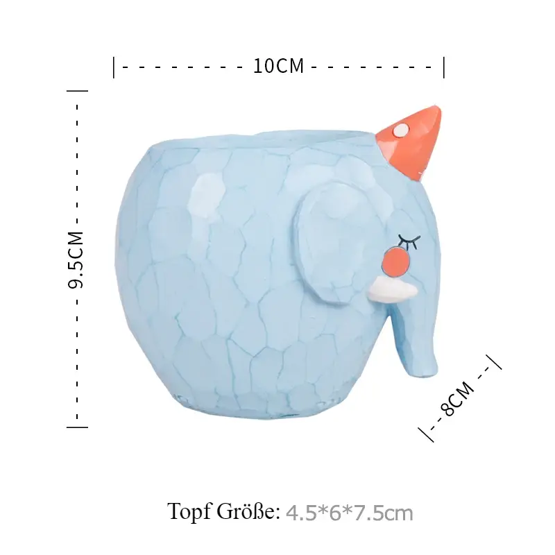 a blue ceramic elephant with a red nose