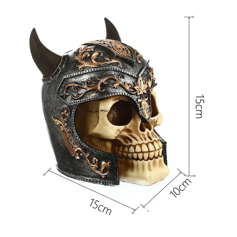 a skull wearing a helmet with horns