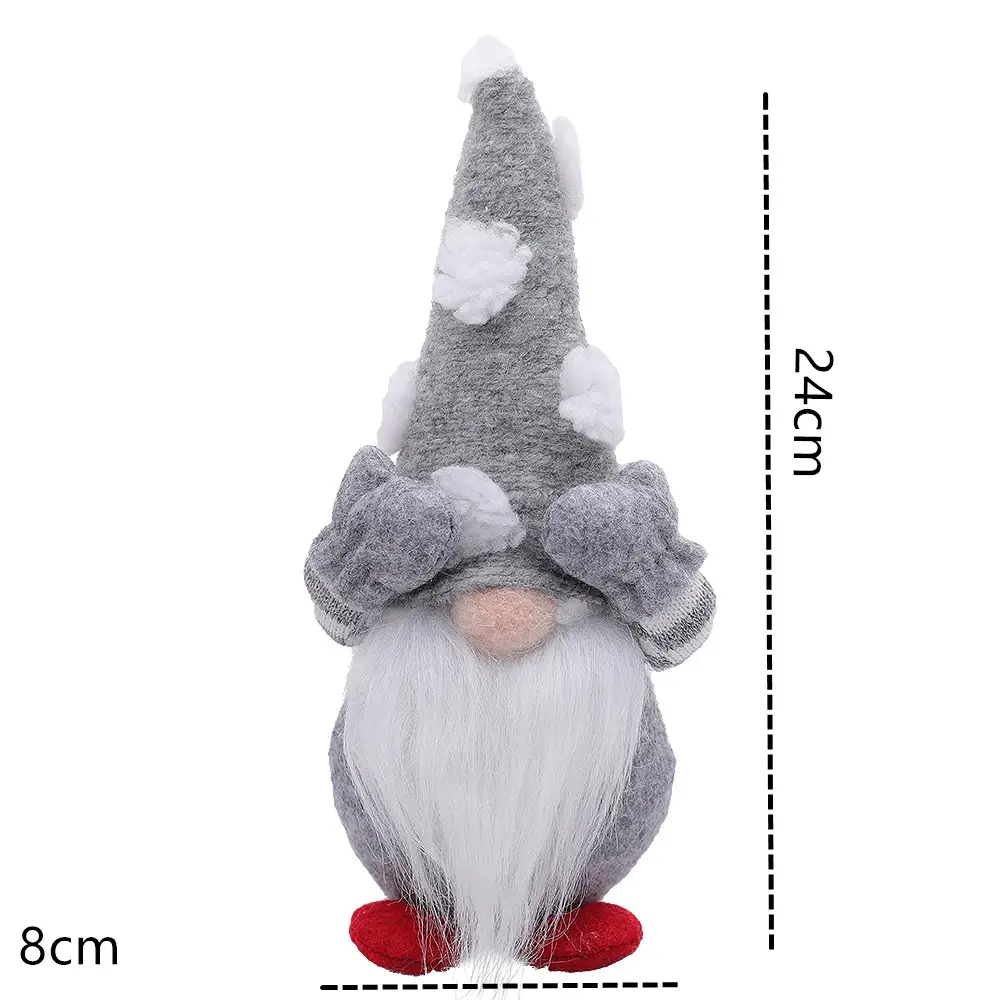 a gray and white gnome with a red nose