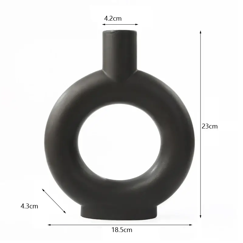 a black vase is shown with measurements for it