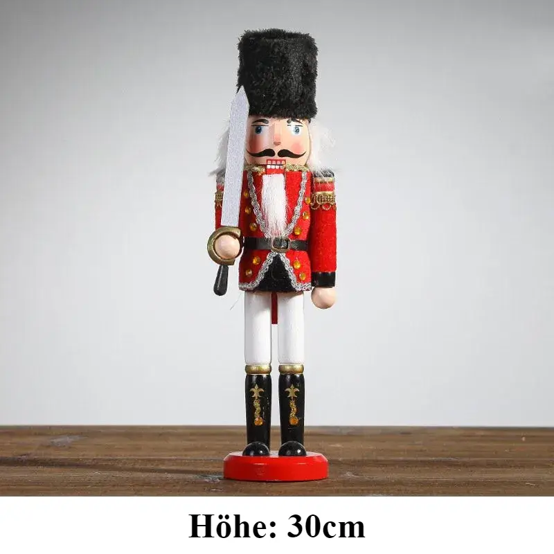 a wooden nutcracker with a hat and sword