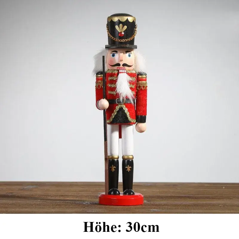a wooden nutcracker with a hat and a cane