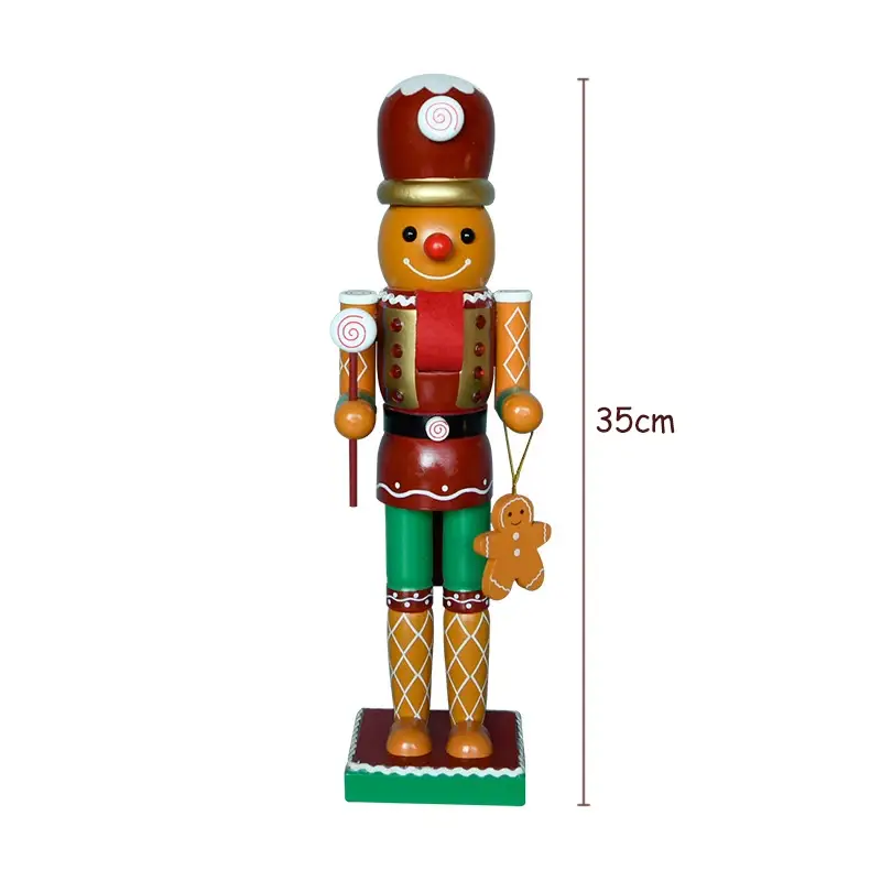 a wooden nutcracker with a red hat and green pants