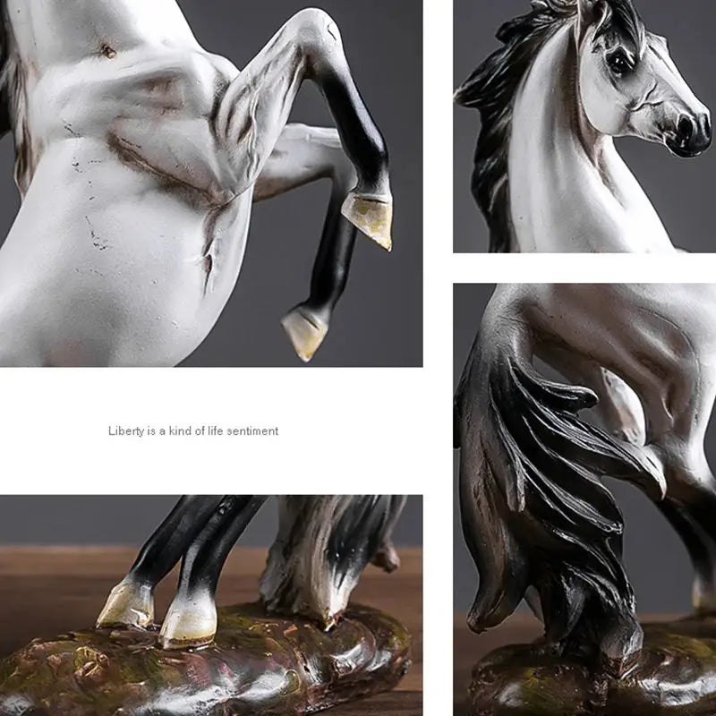 a sculpture of a white horse with black manes