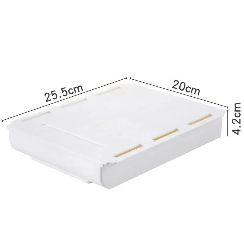 a white plastic box with measurements for the lid